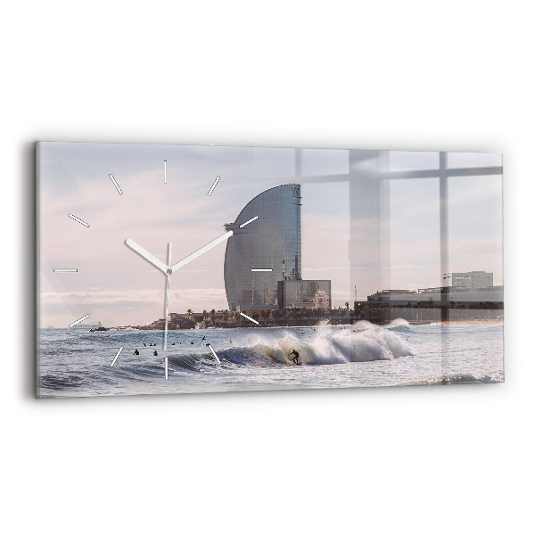 Ceas perete din sticlă orizontale la modă Surferul din Barcelona