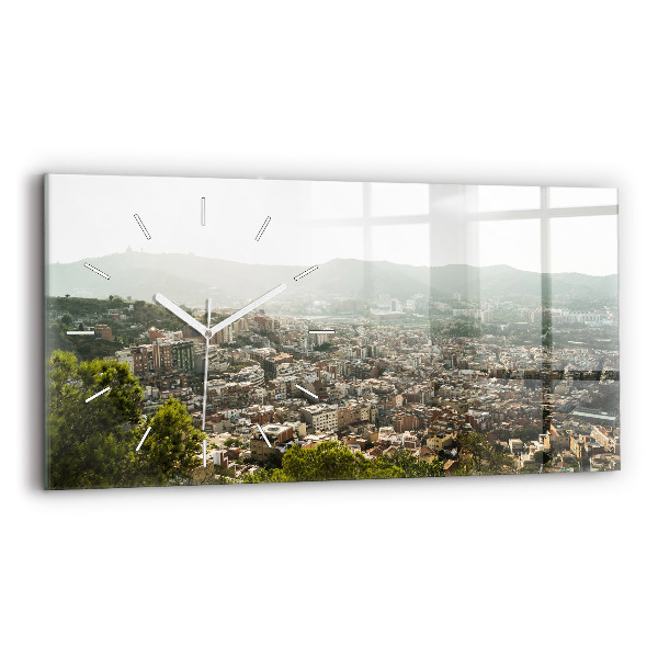 Ceas orizontale de perete din sticlă la modă Vedere spre Barcelona, Montjuïc