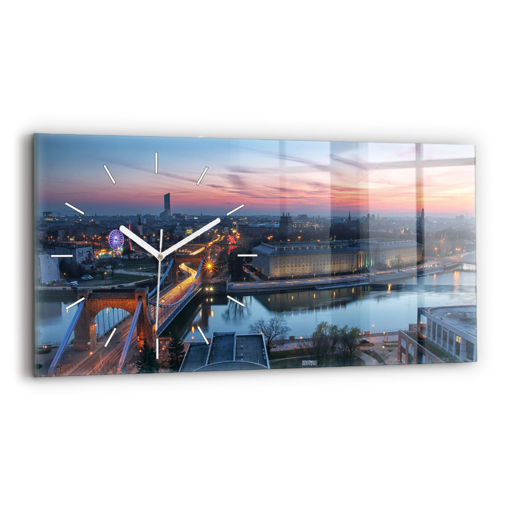 Ceas orizontale de perete din sticlă la modă Wroclaw dintr-o dronă