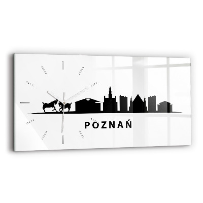 Ceas orizontale de perete din sticlă la modă Grafică panoramică din Poznań