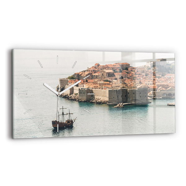 Ceas orizontale de perete din sticlă la modă Navă cu pânze în Dubrovnik
