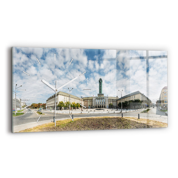 Ceas perete din sticlă orizontale la modă Panoramă a orașului Ostrava