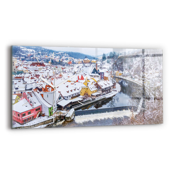 Ceas perete din sticlă orizontale la modă Panoramă a orașului iarna