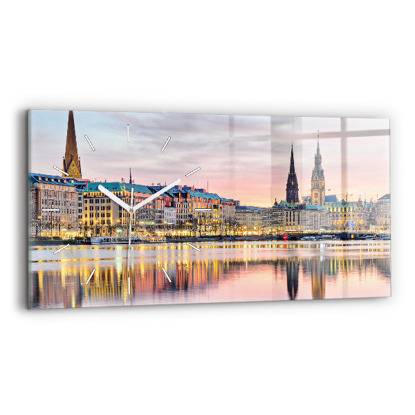 Ceas perete din sticlă orizontale la modă Alster în Hamburg