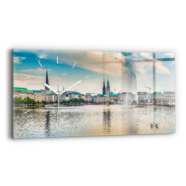 Ceas perete din sticlă orizontale la modă Binnenalster în Hamburg