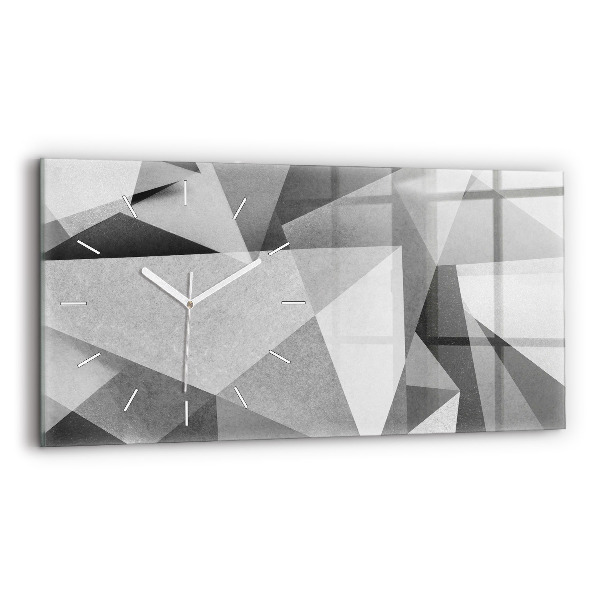 Ceas orizontale de perete din sticlă la modă Abstracție geometrică gri