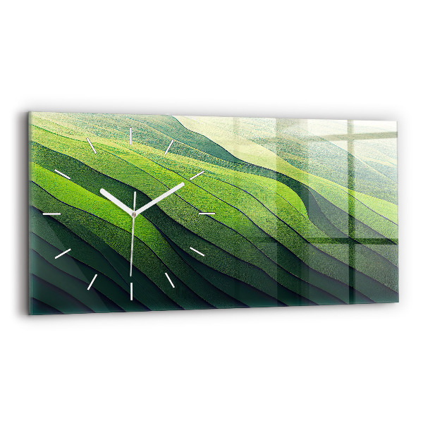 Ceas perete din sticlă orizontale la modă Abstracție Green Fields