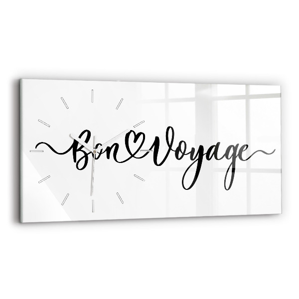 Ceas perete din sticlă orizontale la modă Inscripția „Bon voyage”