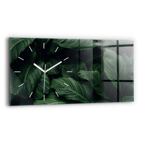 Ceas orizontale de perete din sticlă la modă Monstera tropicală