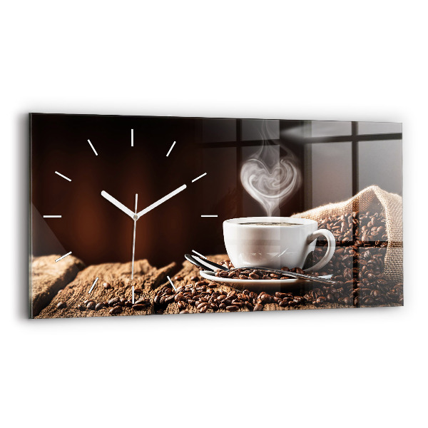 Ceas orizontale de perete din sticlă la modă O ceașcă de cafea