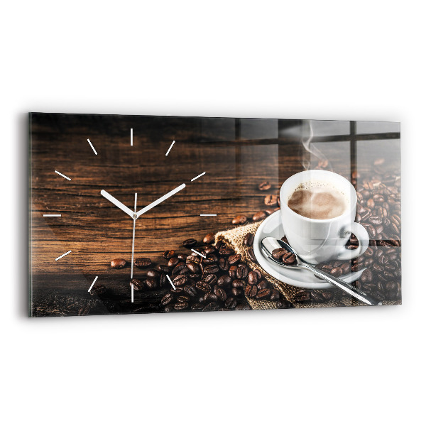 Ceas perete din sticlă orizontale la modă Ceașcă și boabe de cafea