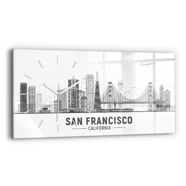 Ceas orizontale de perete din sticlă la modă San Francisco Skyline