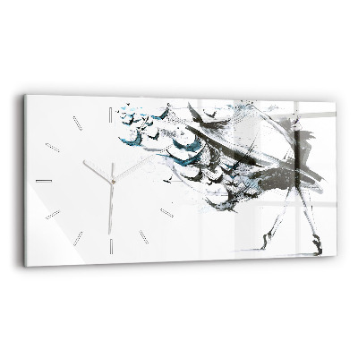 Ceas orizontale de perete din sticlă la modă Femeie dansând balet
