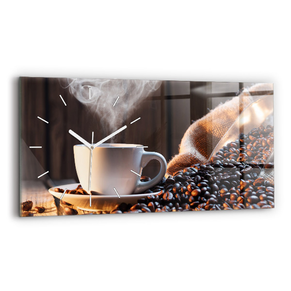 Ceas orizontale de perete din sticlă la modă O ceașcă de cafea