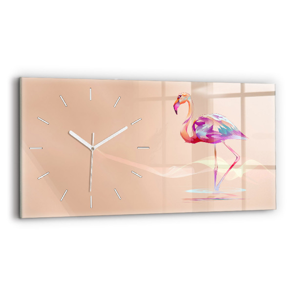 Ceas orizontale de perete din sticlă la modă Ilustrație cu flamingo