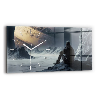 Ceas perete din sticlă orizontale la modă Planeta Spațială Om