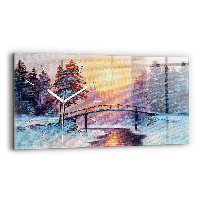 Ceas perete din sticlă orizontale la modă Bradul și podul de Crăciun