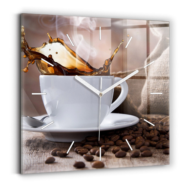 Ceas perete din sticlă pătrat O ceașcă de cafea