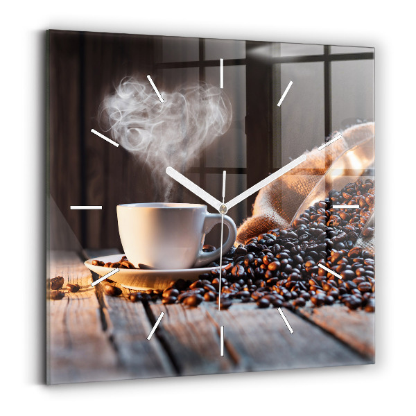 Ceas pătrat de perete din sticlă O ceașcă de cafea