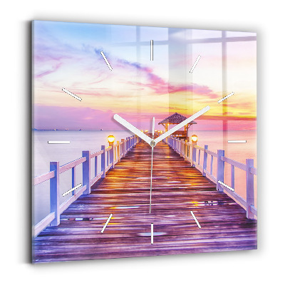 Ceas perete din sticlă pătrat Podul din port seara