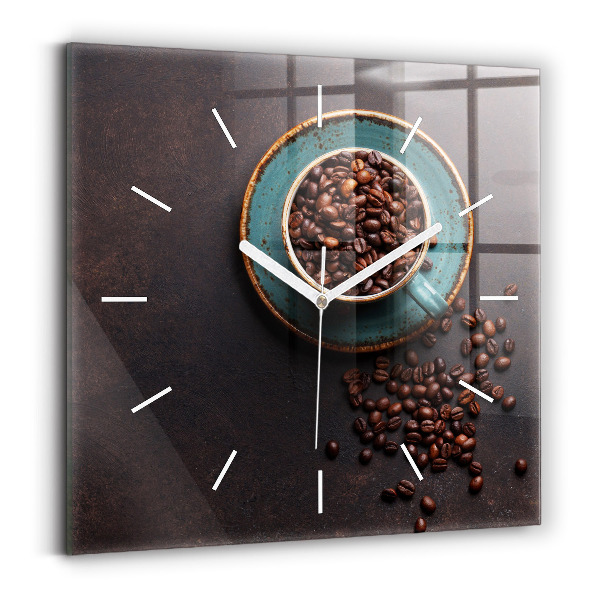Ceas perete din sticlă pătrat O ceașcă de cafea