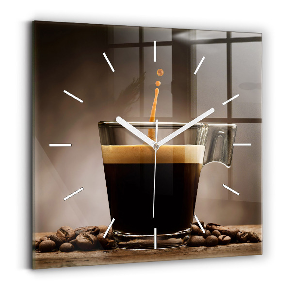 Ceas pătrat de perete din sticlă O ceașcă de cafea