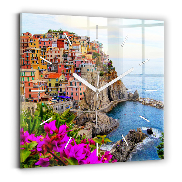 Ceas perete din sticlă pătrat Coasta Cinque Terre