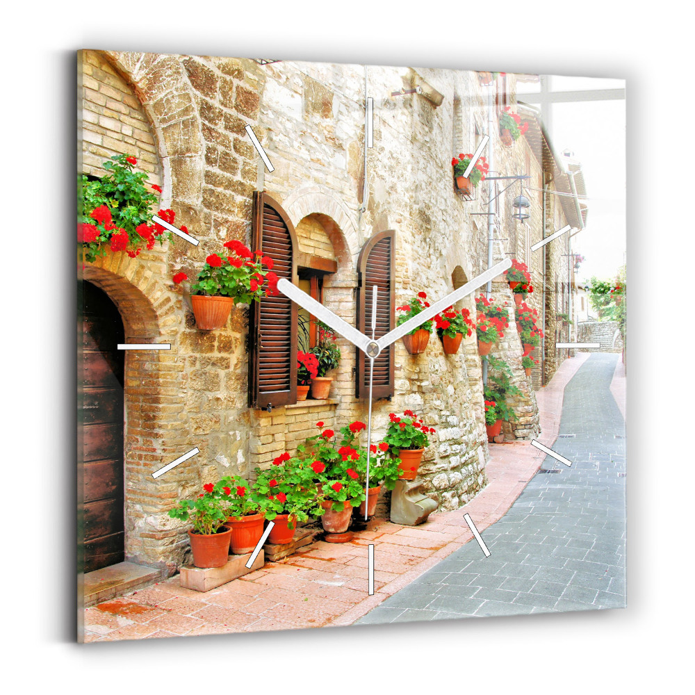 Ceas pătrat de perete din sticlă O stradă pitorească