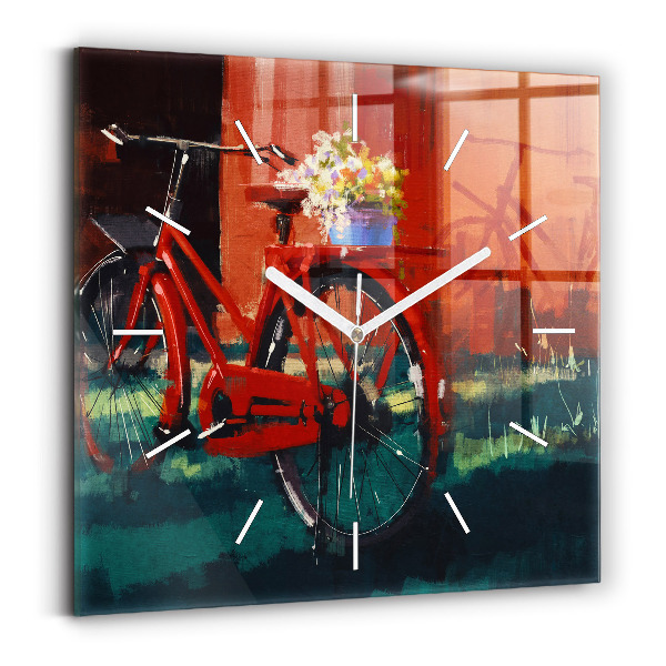 Ceas perete din sticlă pătrat Bicicletă pictată