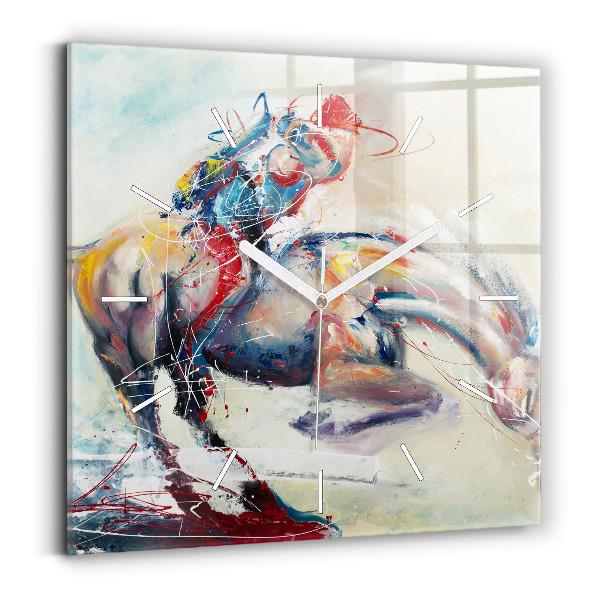 Ceas pătrat de perete din sticlă Ilustrație a cailor în galop