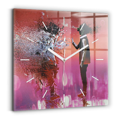 Ceas perete din sticlă pătrat Spațiul cibernetic