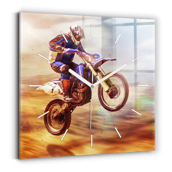 Ceas perete din sticlă pătrat Motocross Enduro