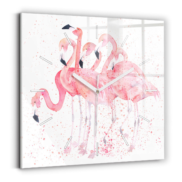Ceas perete din sticlă pătrat O grămadă de flamingo
