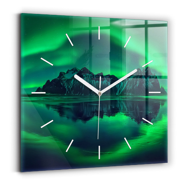 Ceas perete din sticlă pătrat Aurora boreală