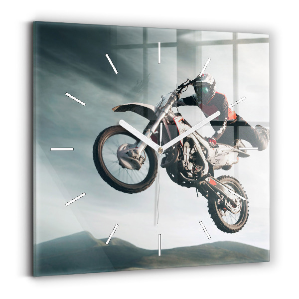 Ceas pătrat de perete din sticlă Adrenalină în stil motor