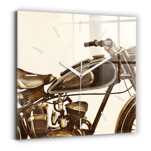 Ceas perete din sticlă pătrat Motocicletă de epocă Sepia