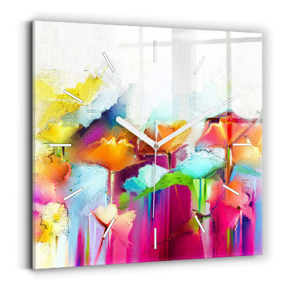 Ceas perete din sticlă pătrat Flori abstracte
