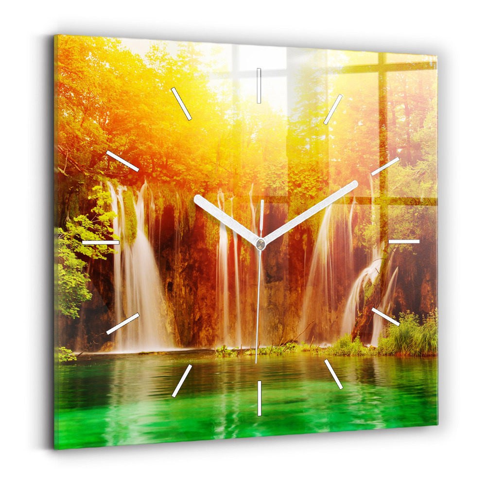Ceas pătrat de perete din sticlă Vedere a cascadei