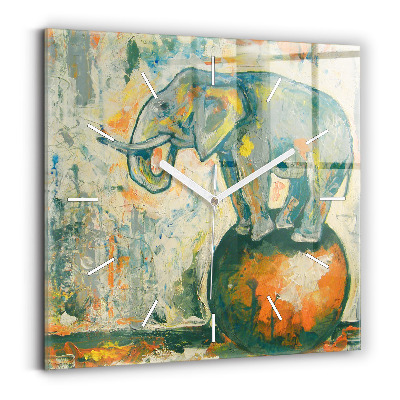 Ceas pătrat de perete din sticlă Postura elefantului pictat