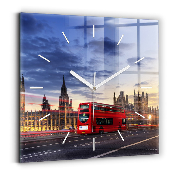 Ceas perete din sticlă pătrat Autobuzul roșu din Londra