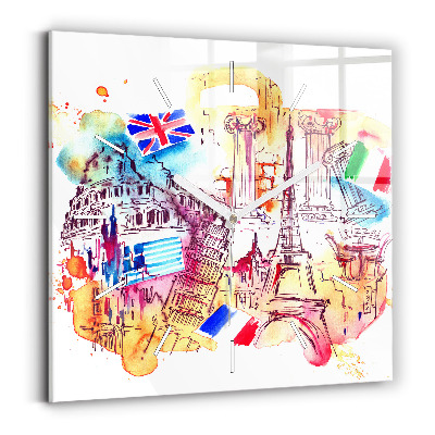 Ceas perete din sticlă pătrat Țări atractive din lume