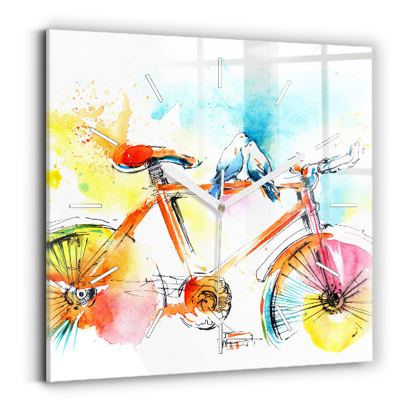 Ceas pătrat de perete din sticlă Bicicletă pictată