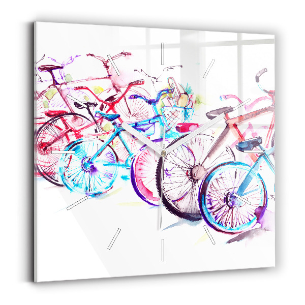 Ceas perete din sticlă pătrat Biciclete de oraș colorate