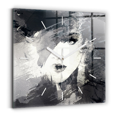 Ceas perete din sticlă pătrat Femeie - acuarele