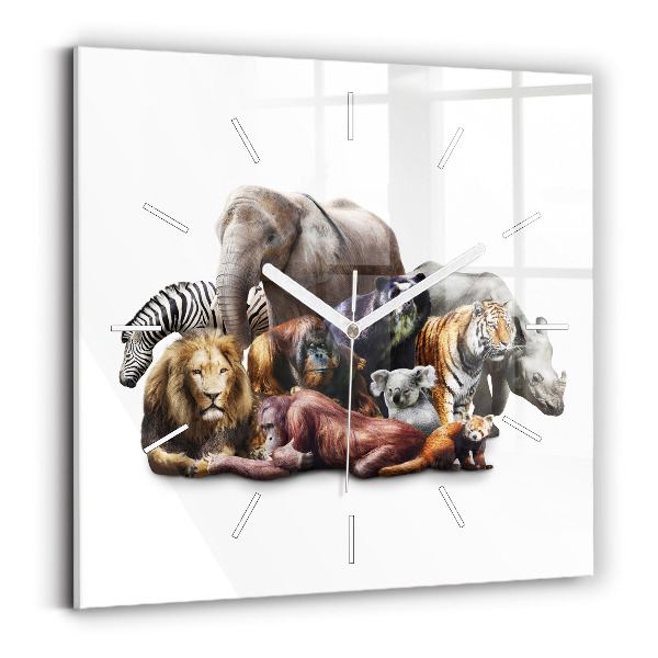 Ceas perete din sticlă pătrat Animale sălbatice