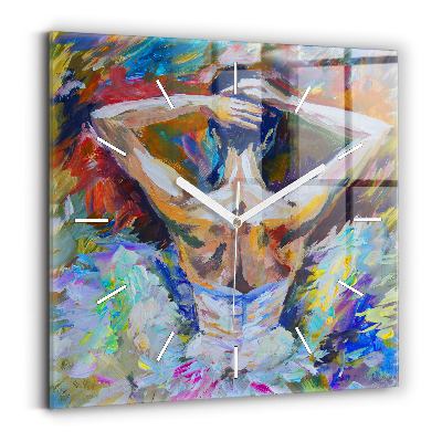 Ceas perete din sticlă pătrat Balerina pictată