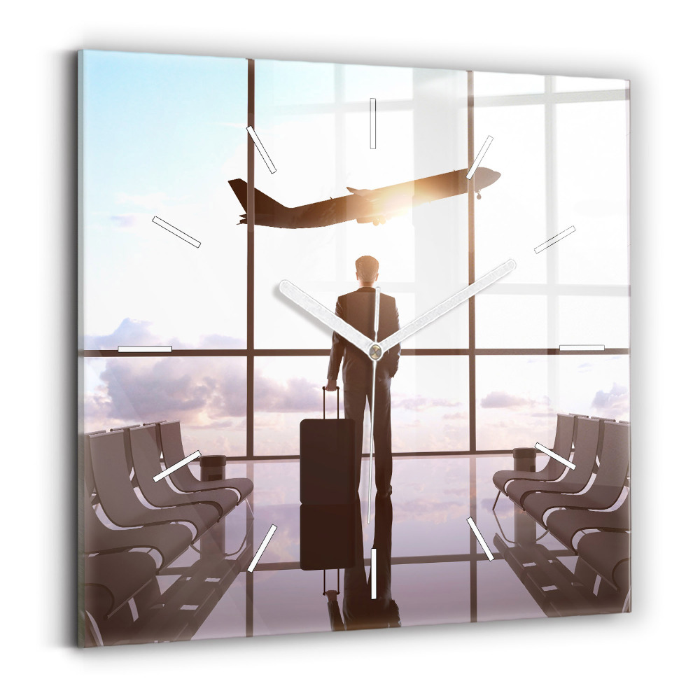 Ceas perete din sticlă pătrat Bărbat la aeroport