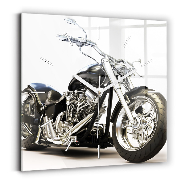 Ceas perete din sticlă pătrat Motocicletă neagră