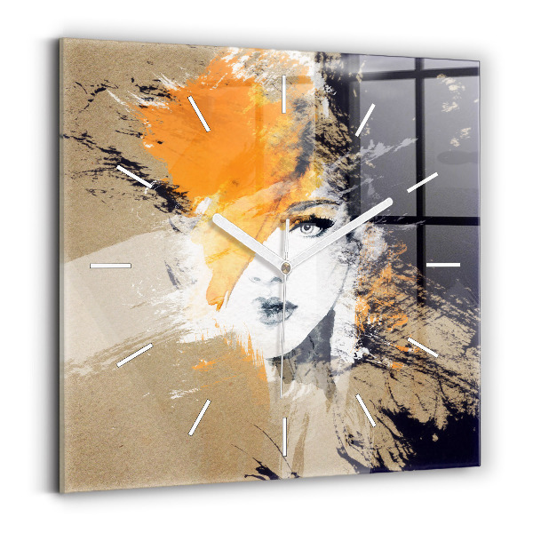 Ceas perete din sticlă pătrat Portret de femeie abstract