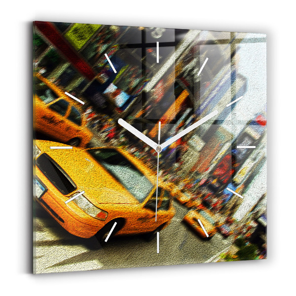 Ceas perete din sticlă pătrat Taxiurile din New York City